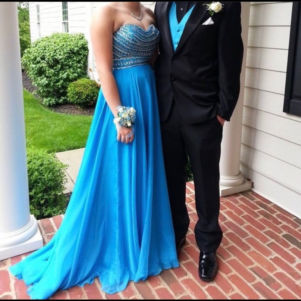 ☀️SOLD☀️Sherri Hill PROM dress blue beaded bodice - Picture 3 of 8